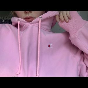Champion neon pink crop hoodie